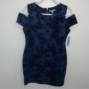 Prosecco NWT Floral Wendy Navy Mini cold shoulder dress Size 10